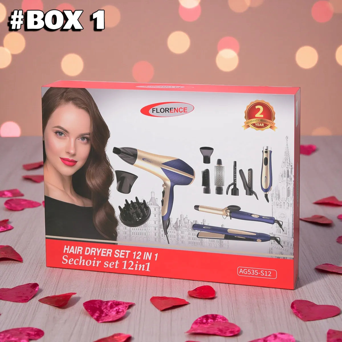 Box 1 : Coffret Cheveux 12 en 1 Florence AG535-S12 - 2200Watts