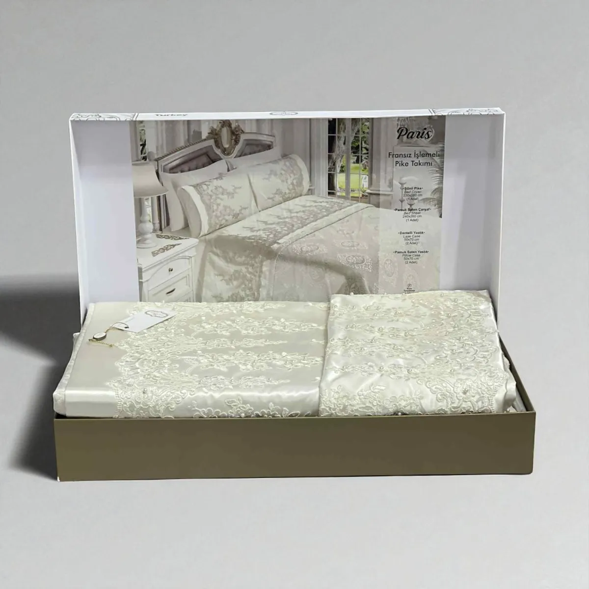 Parure de lit NH NATURELLE HOME – 6 pièces – Coton satiné & dentelle