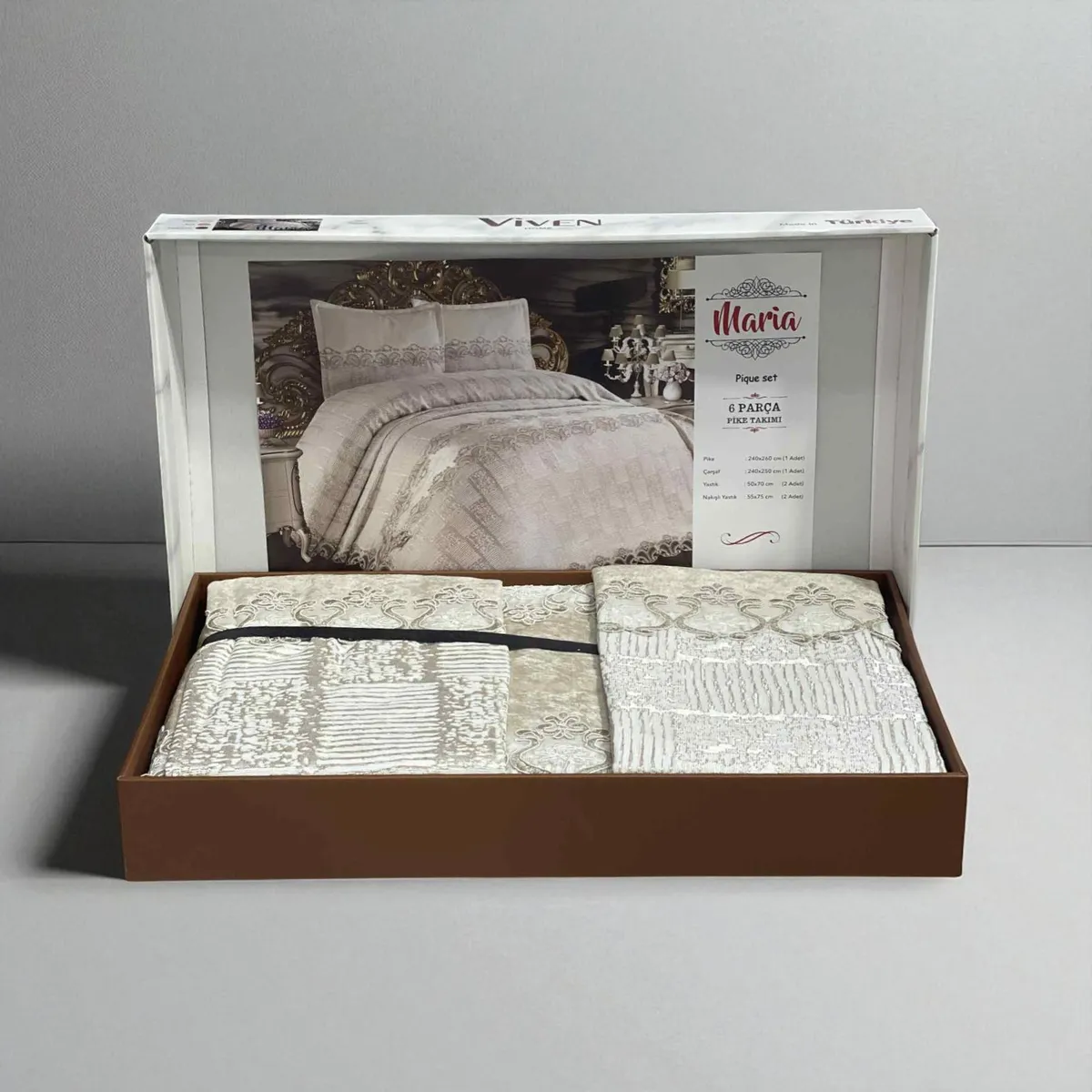 Parure de lit viven – 6 pièces – Coton satiné & dentelle