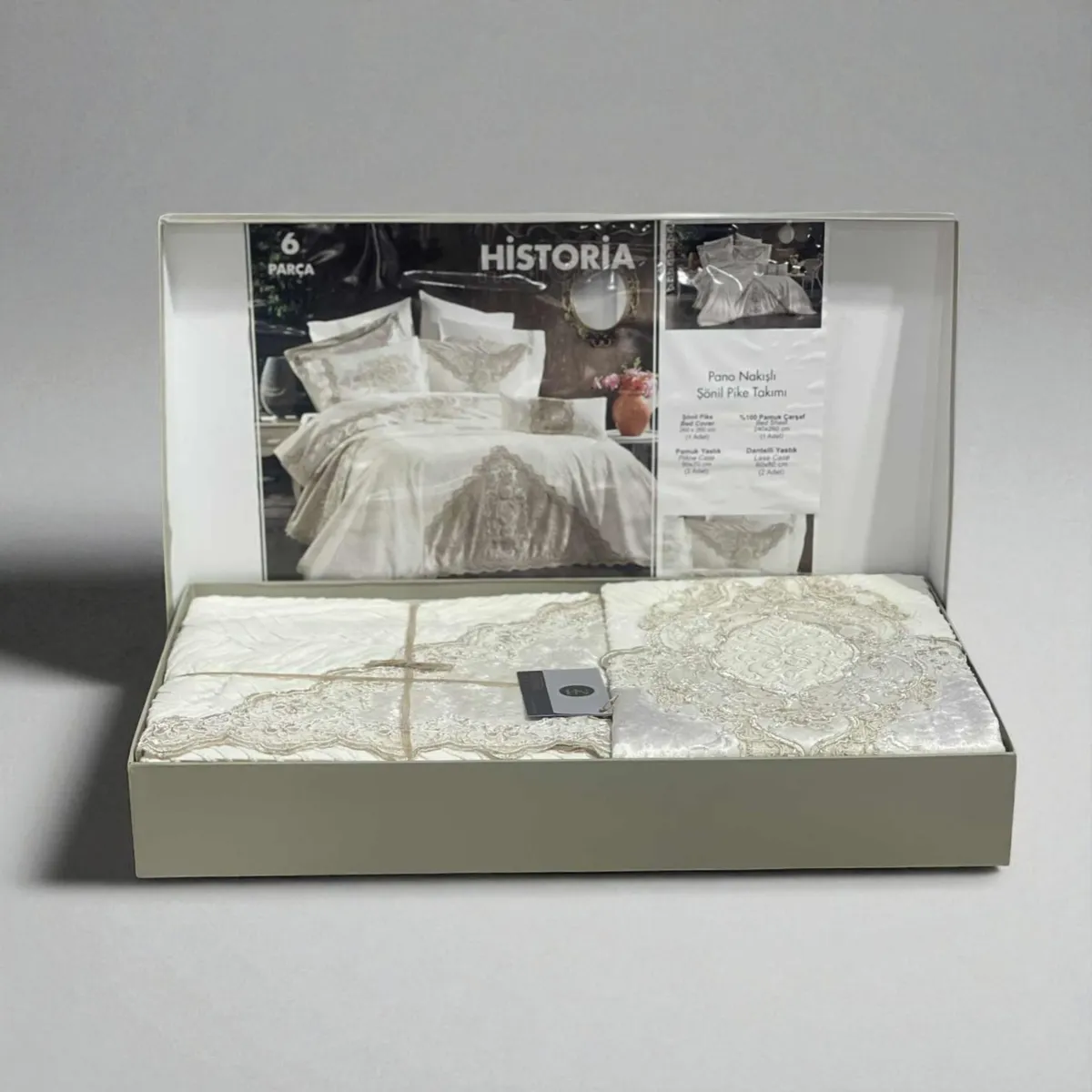 Parure de lit HISTORIA  – 6 pièces – Coton satiné & dentelle