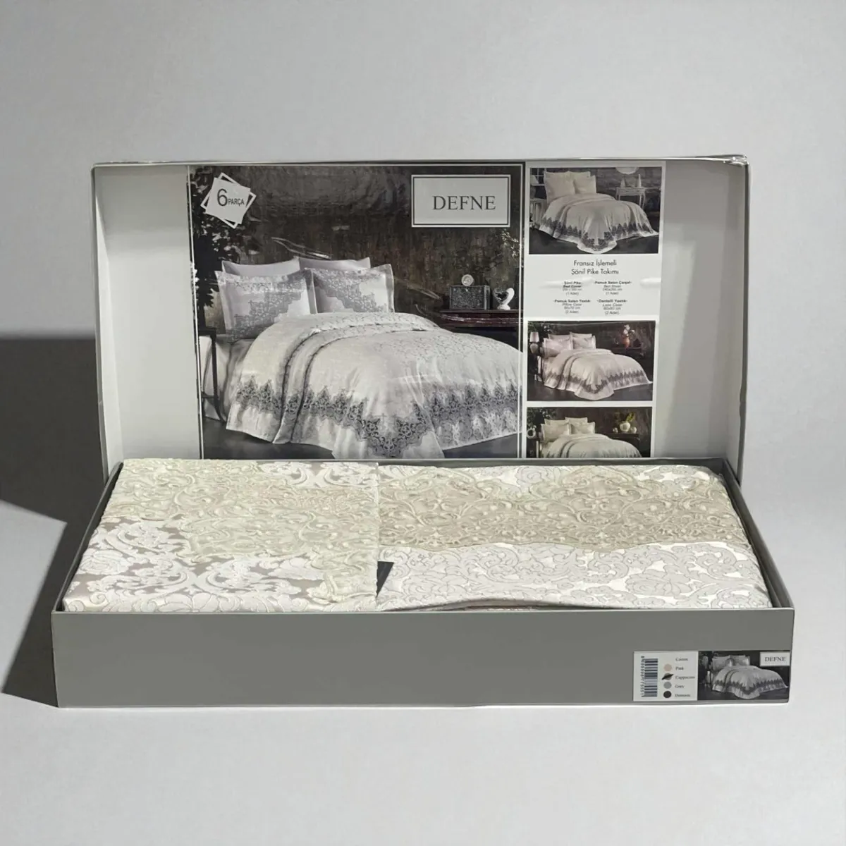 Parure de lit NH NATURELLE HOME en chenille brodée – 6 pièces – Coton satiné & dentelle