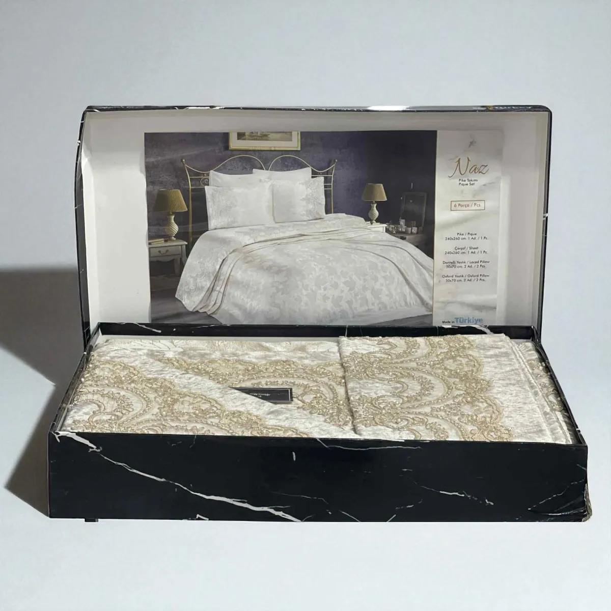 Parure de lit adanaz – 6 pièces – Coton satiné & dentelle