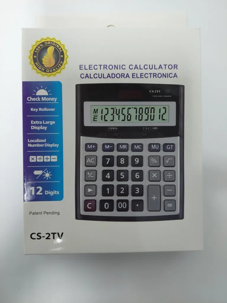 Calculatrice TWO WAY POWER CS-2TV  12 chiffres, écran LCD robuste, électronique
